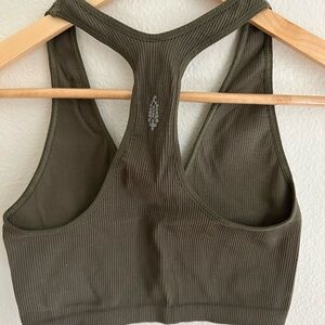 Free People Olive Green Ribbed Sports Bra